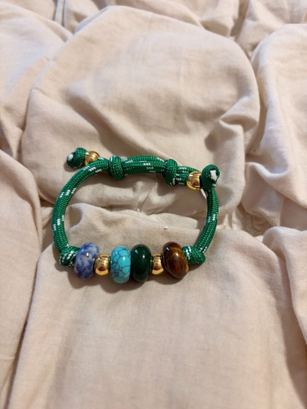Free People Multigem Beaded Green Cord Bracelet